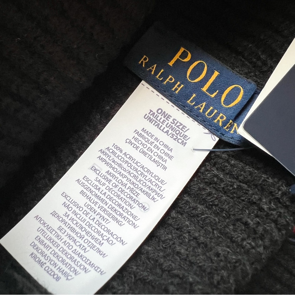 Polo Ralph Lauren BLACK Patched Courage Loyalty Knit Beanie Hat - Picture 13 of 14